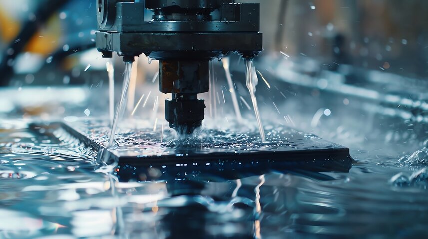 Water jet cutter slicing through metal