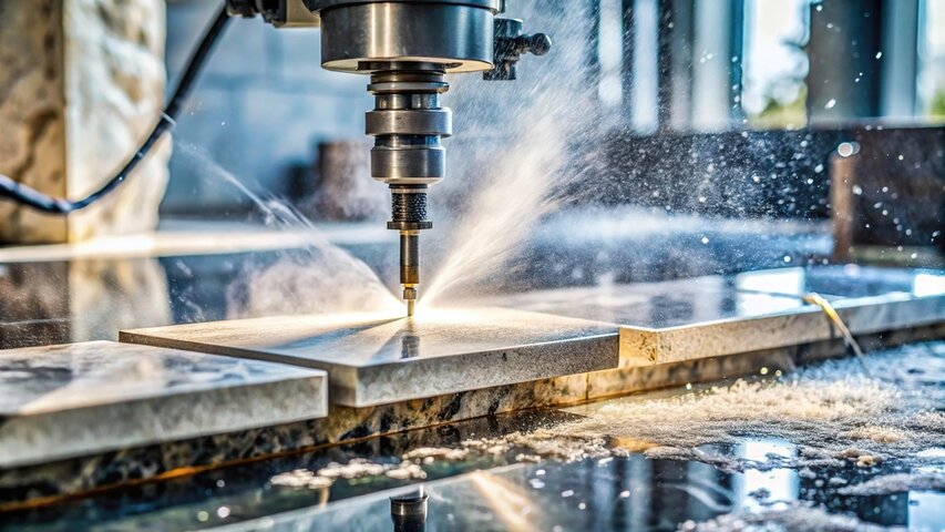 High pressure water jet cutting granite