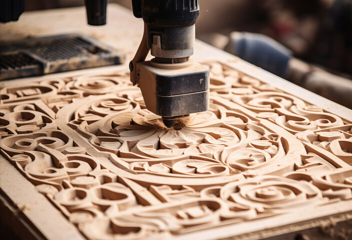 a wood carving CNC router cutting out patterns