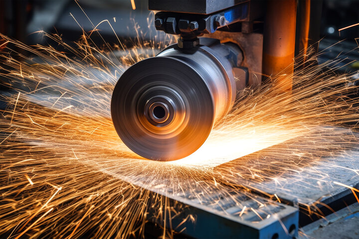 grinding of part with wheel on machine