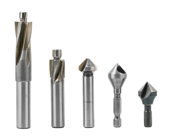 Steel cylindrical and conical fluted cutting tools for drilling countersunk or counterbored holes